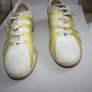 Hogan women's 7 1/2 canvas white/olive green sneakers leather laminate dust bag